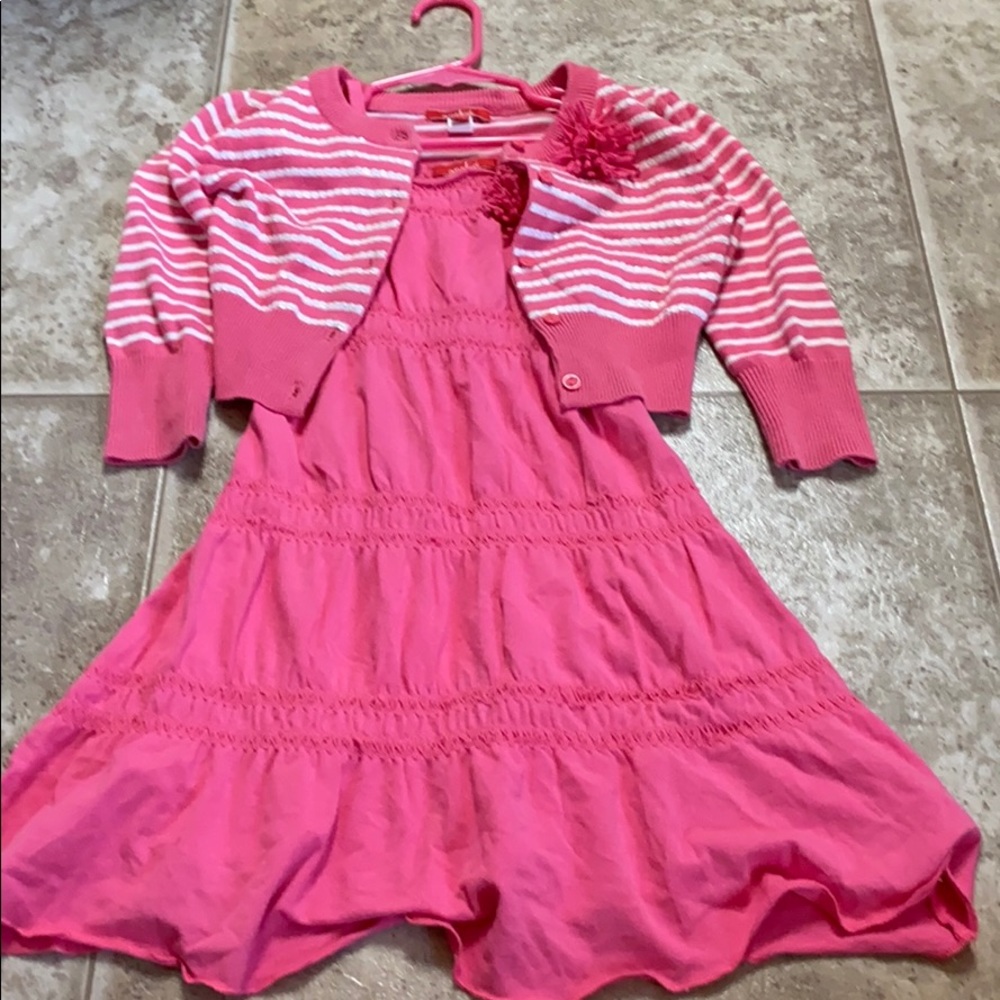 One kid pink dress and cardigan